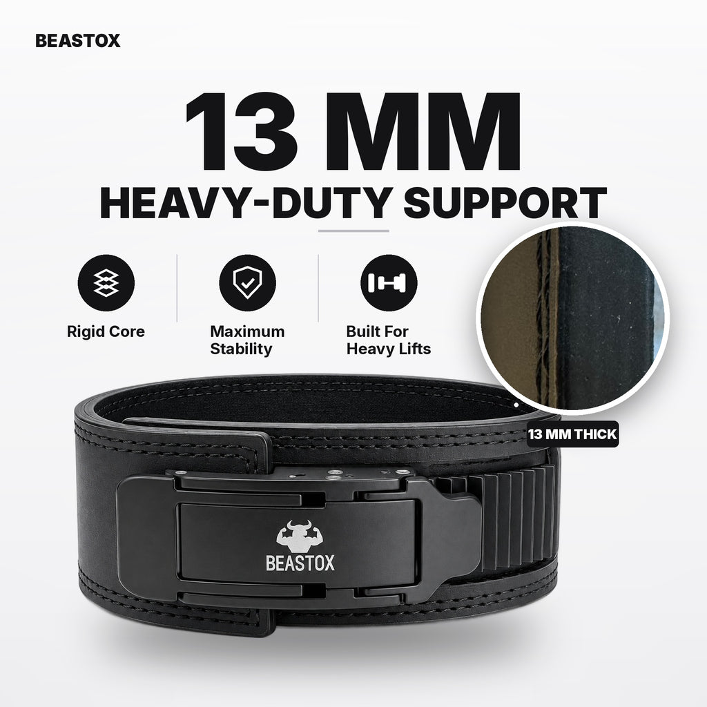 BEASTOX 13MM Auto-Lock Lever Belt – Micro-Adjustable, No Holes, Quick-Release Powerlifting Belt