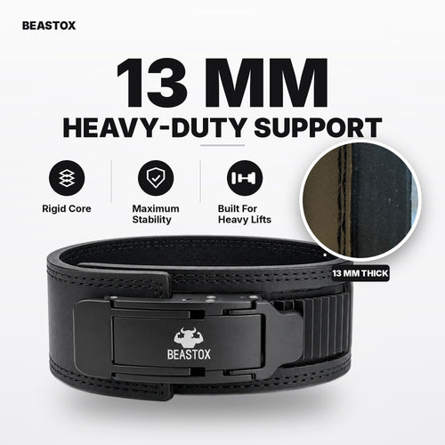 BEASTOX 13MM Auto-Lock Lever Belt – Micro-Adjustable, No Holes, Quick-Release Powerlifting Belt