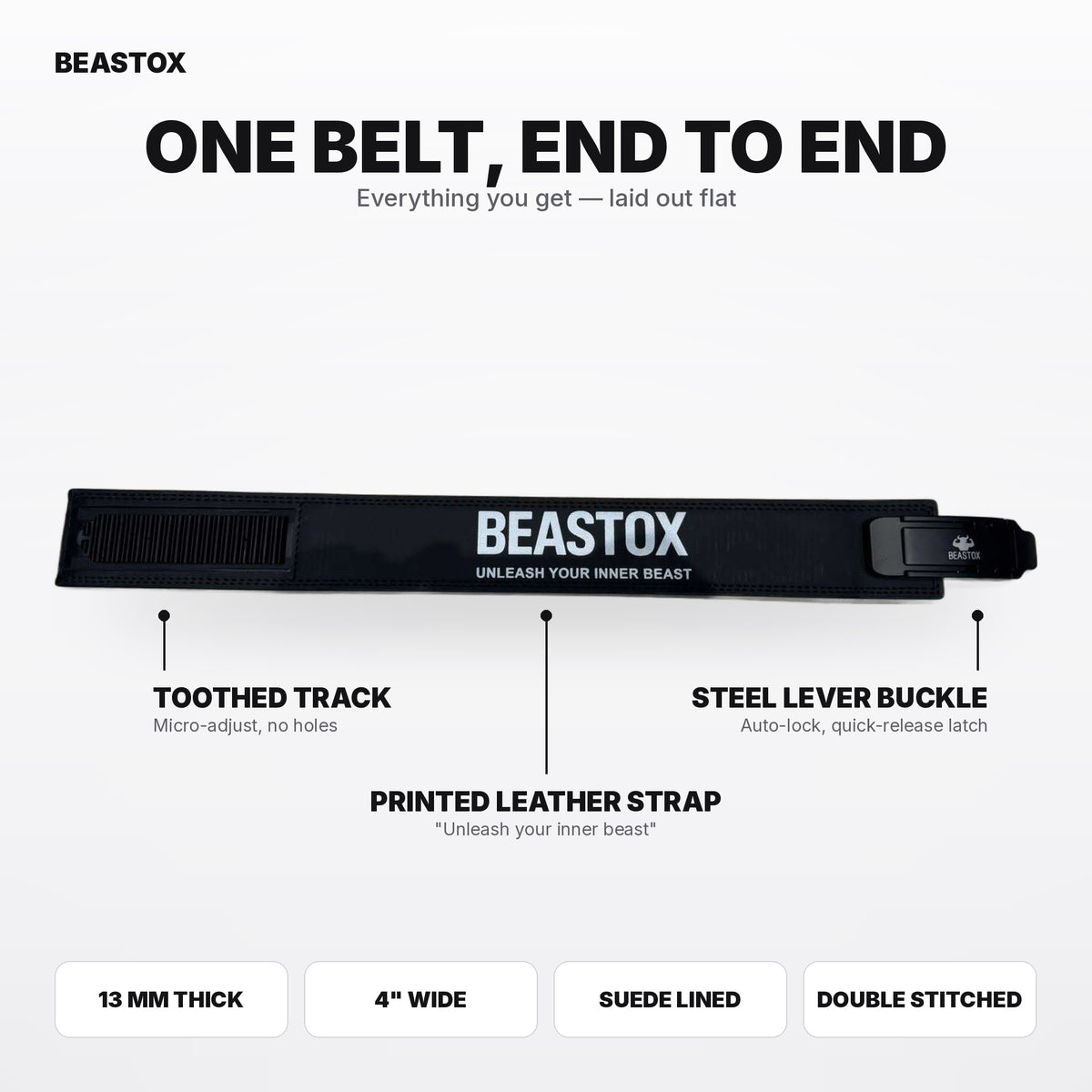 BEASTOX 13MM Auto-Lock Lever Belt – Micro-Adjustable, No Holes, Quick-Release Powerlifting Belt