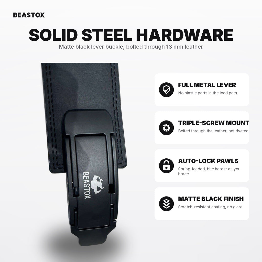 BEASTOX 13MM Auto-Lock Lever Belt – Micro-Adjustable, No Holes, Quick-Release Powerlifting Belt