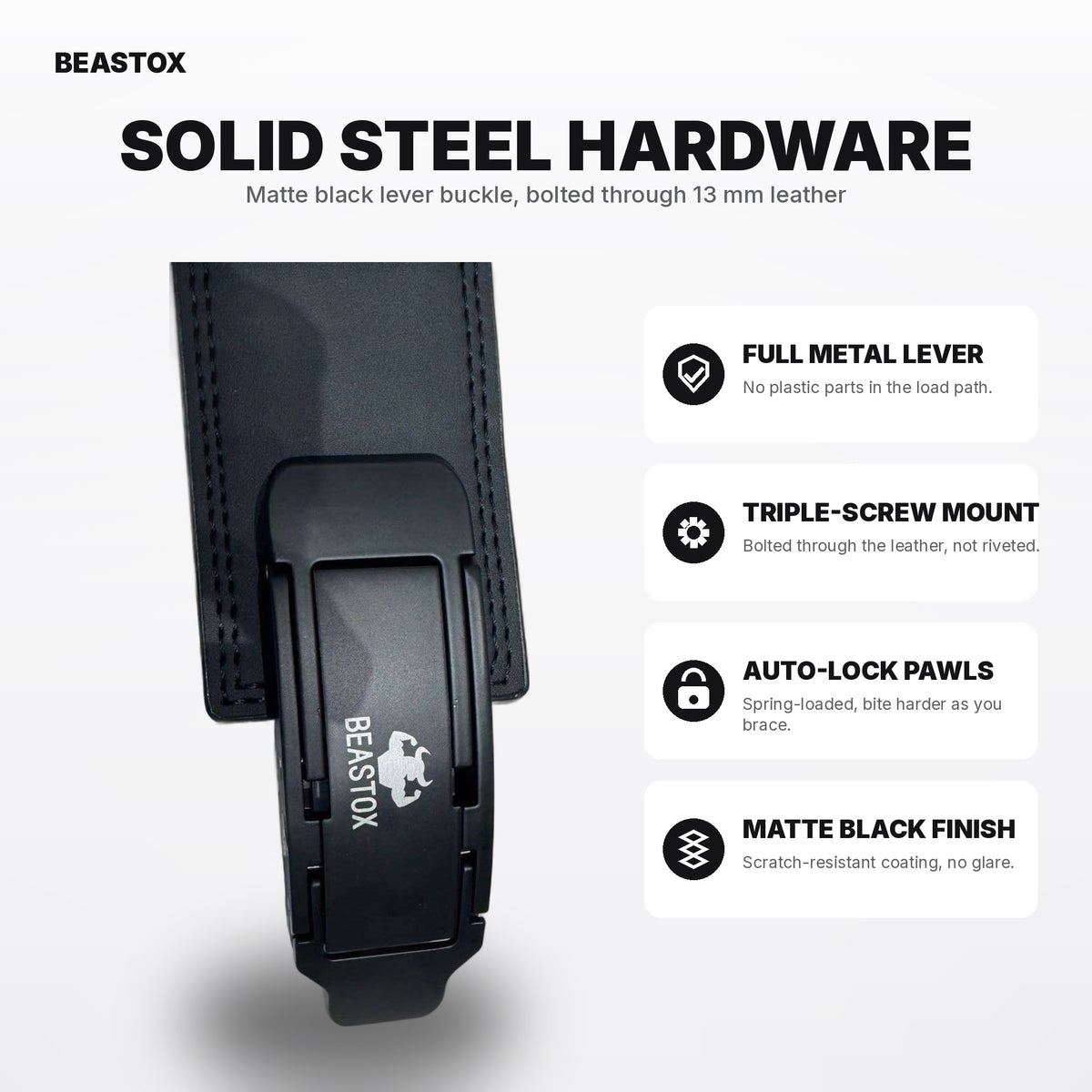 BEASTOX 13MM Auto-Lock Lever Belt – Micro-Adjustable, No Holes, Quick-Release Powerlifting Belt