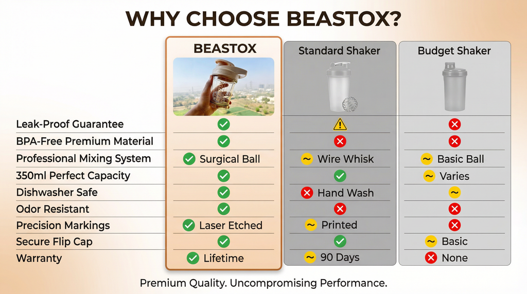BEASTOX  Beige Fitness Shaker Bottle, 350ml