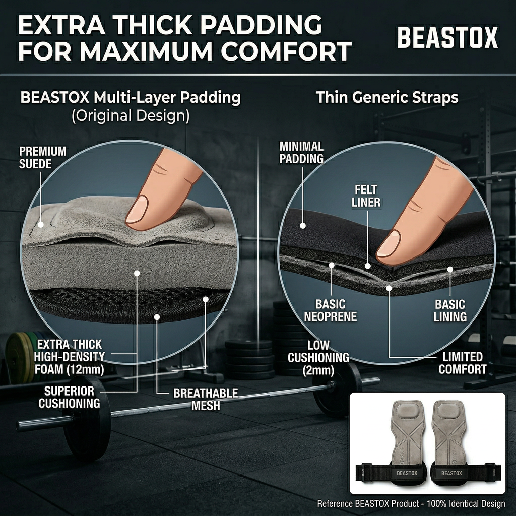 BEASTOX Performance Lifting Straps, Premium Suede, Deadlifts, Rows, Pull-Ups, Weightlifting