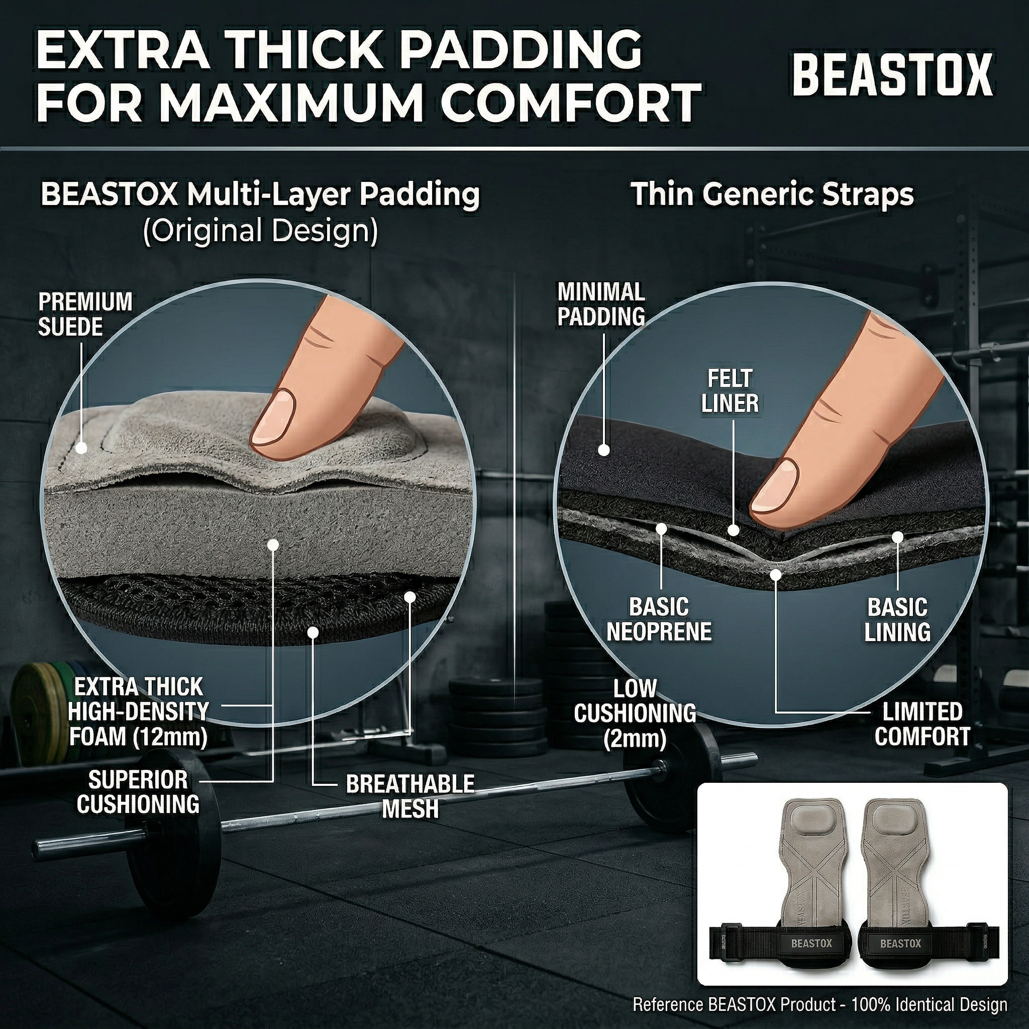 BEASTOX Performance Lifting Straps, Premium Suede, Deadlifts, Rows, Pull-Ups, Weightlifting