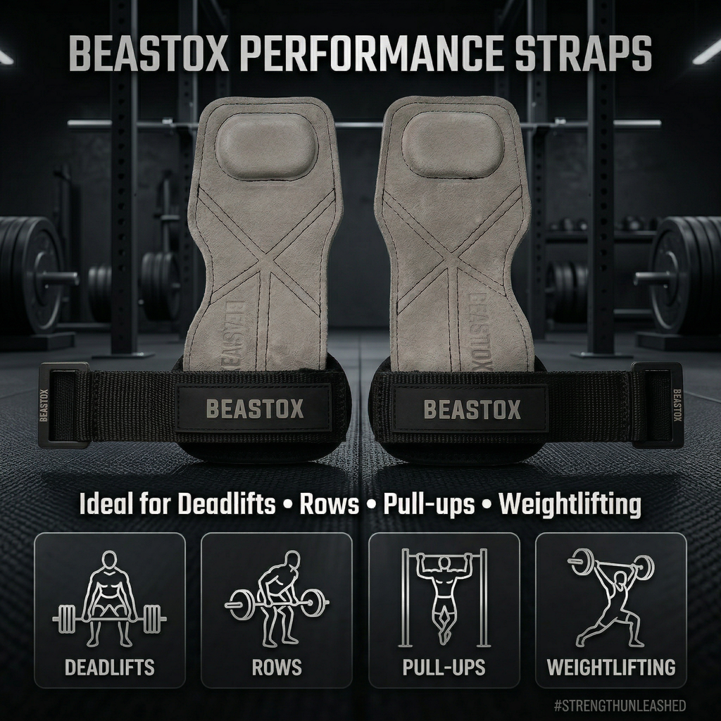 BEASTOX Performance Lifting Straps, Premium Suede, Deadlifts, Rows, Pull-Ups, Weightlifting