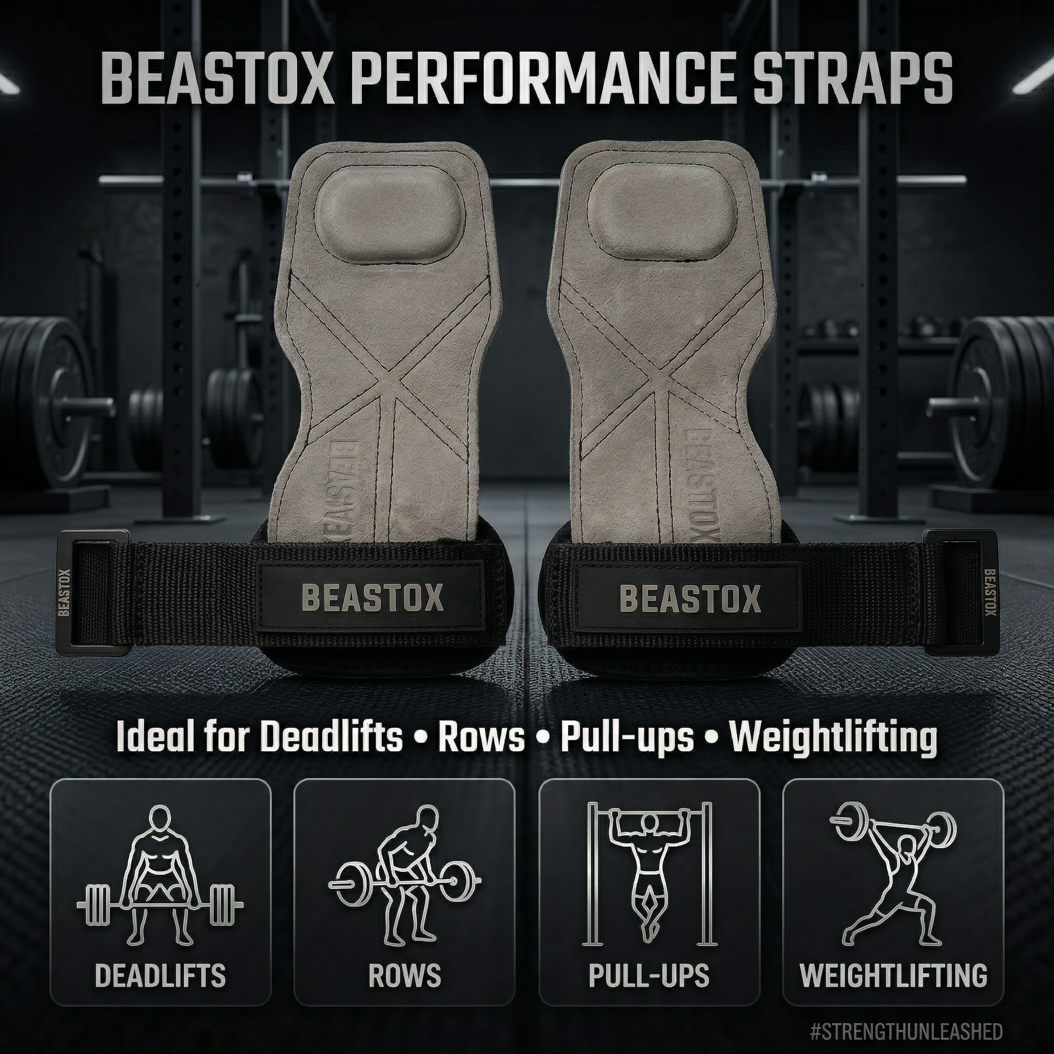 BEASTOX Performance Lifting Straps, Premium Suede, Deadlifts, Rows, Pull-Ups, Weightlifting
