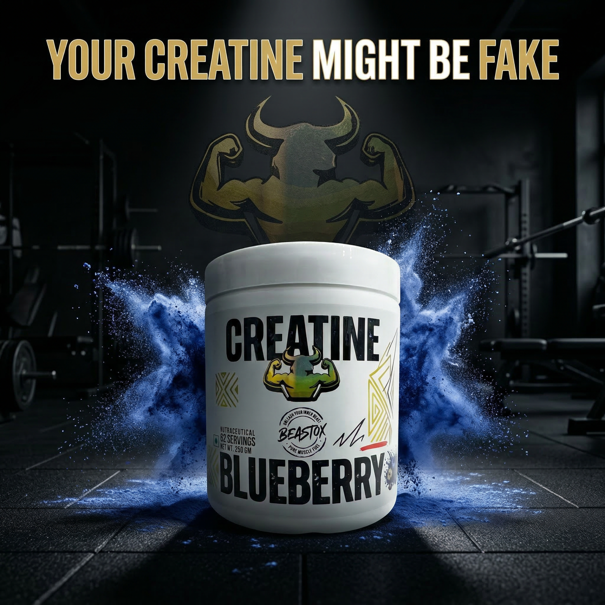 Beastox Creatine Monohydrate Powder, 3000mg, 62 Servings, 250g, Zero Sugar, Zero Fat