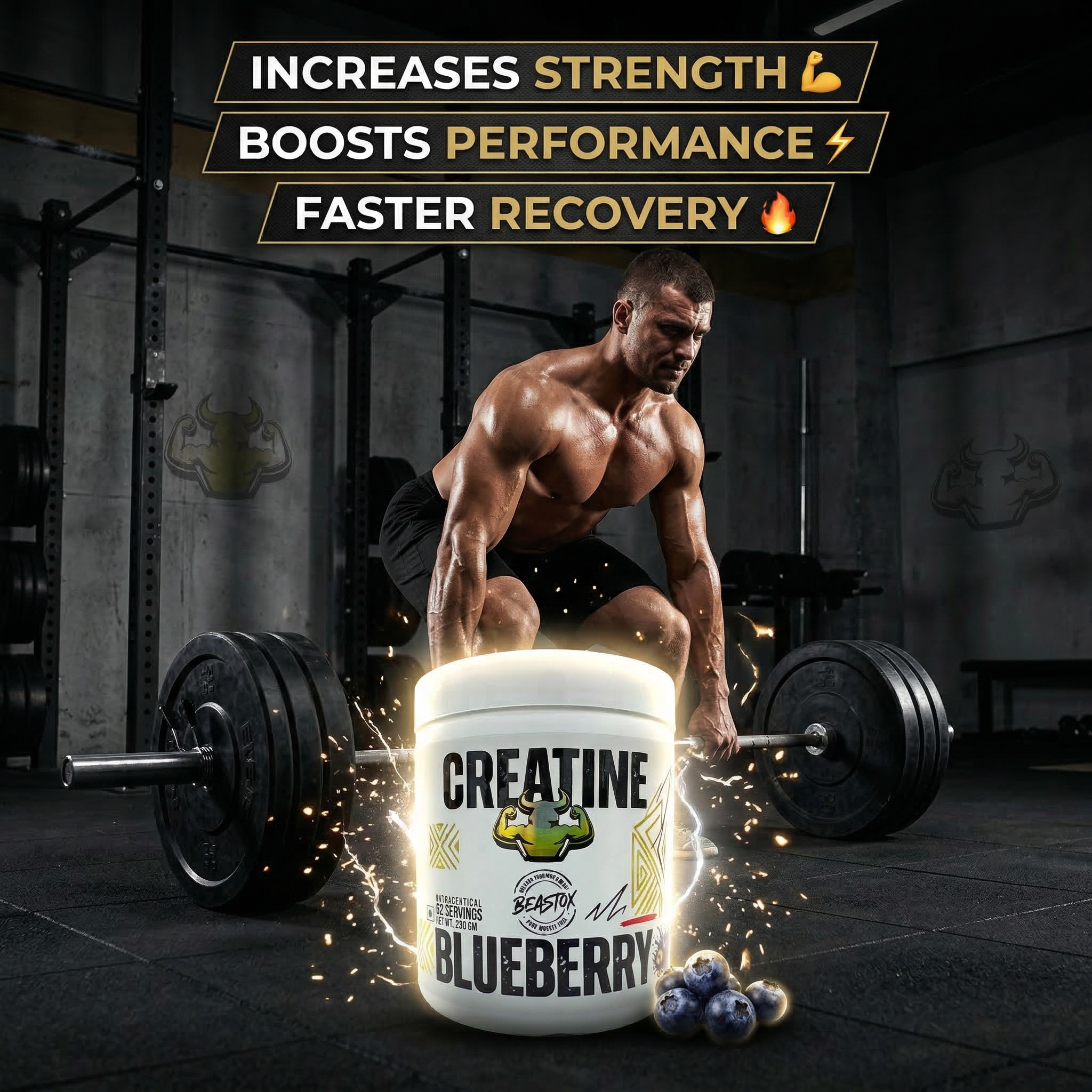 Beastox Creatine Monohydrate Powder, 3000mg, 62 Servings, 250g, Zero Sugar, Zero Fat