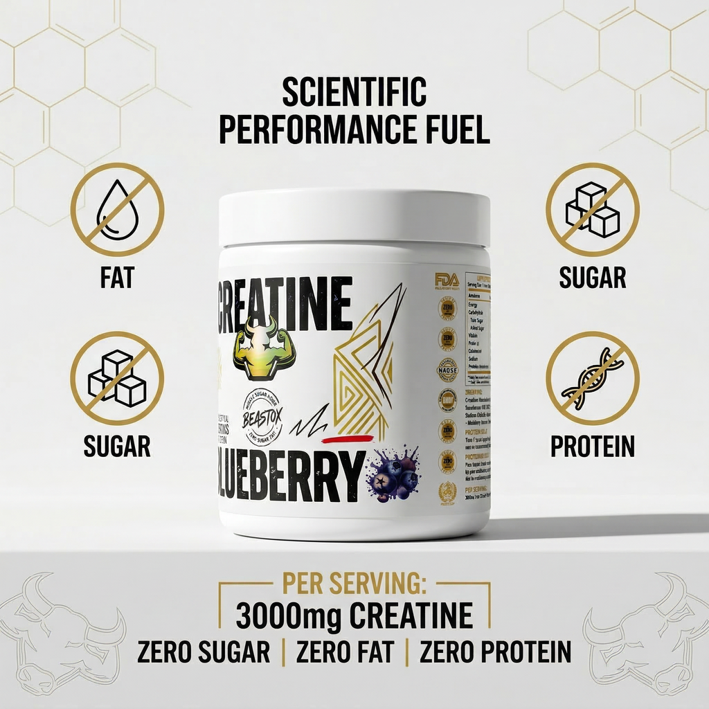Beastox Creatine Monohydrate Powder, 3000mg, 62 Servings, 250g, Zero Sugar, Zero Fat