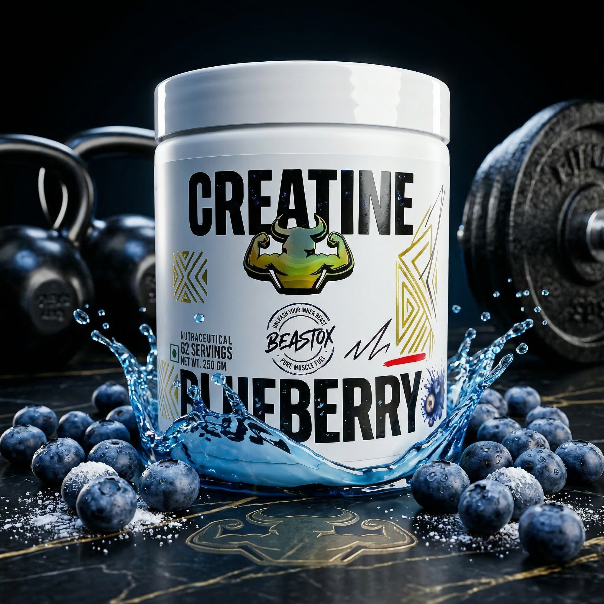 Beastox Creatine Monohydrate Powder, 3000mg, 62 Servings, 250g, Zero Sugar, Zero Fat