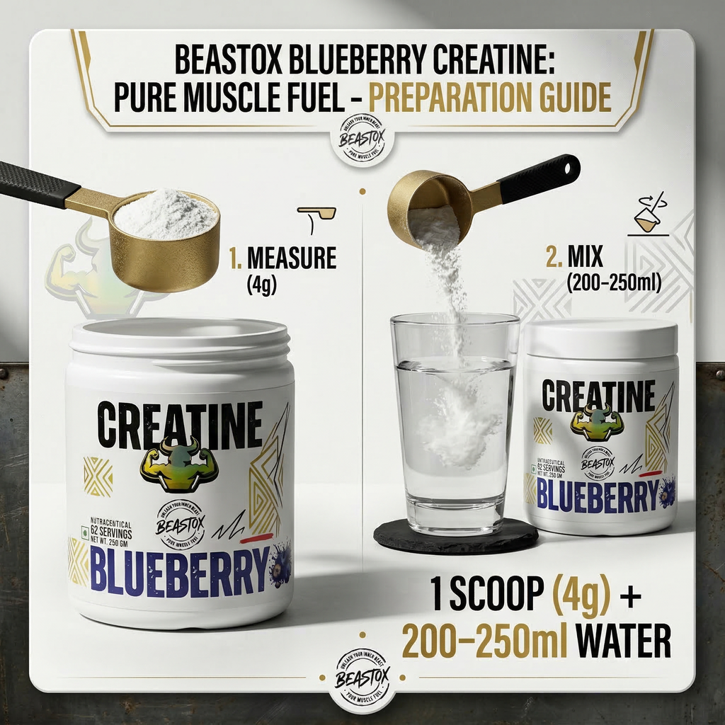 Beastox Creatine Monohydrate Powder, 3000mg, 62 Servings, 250g, Zero Sugar, Zero Fat