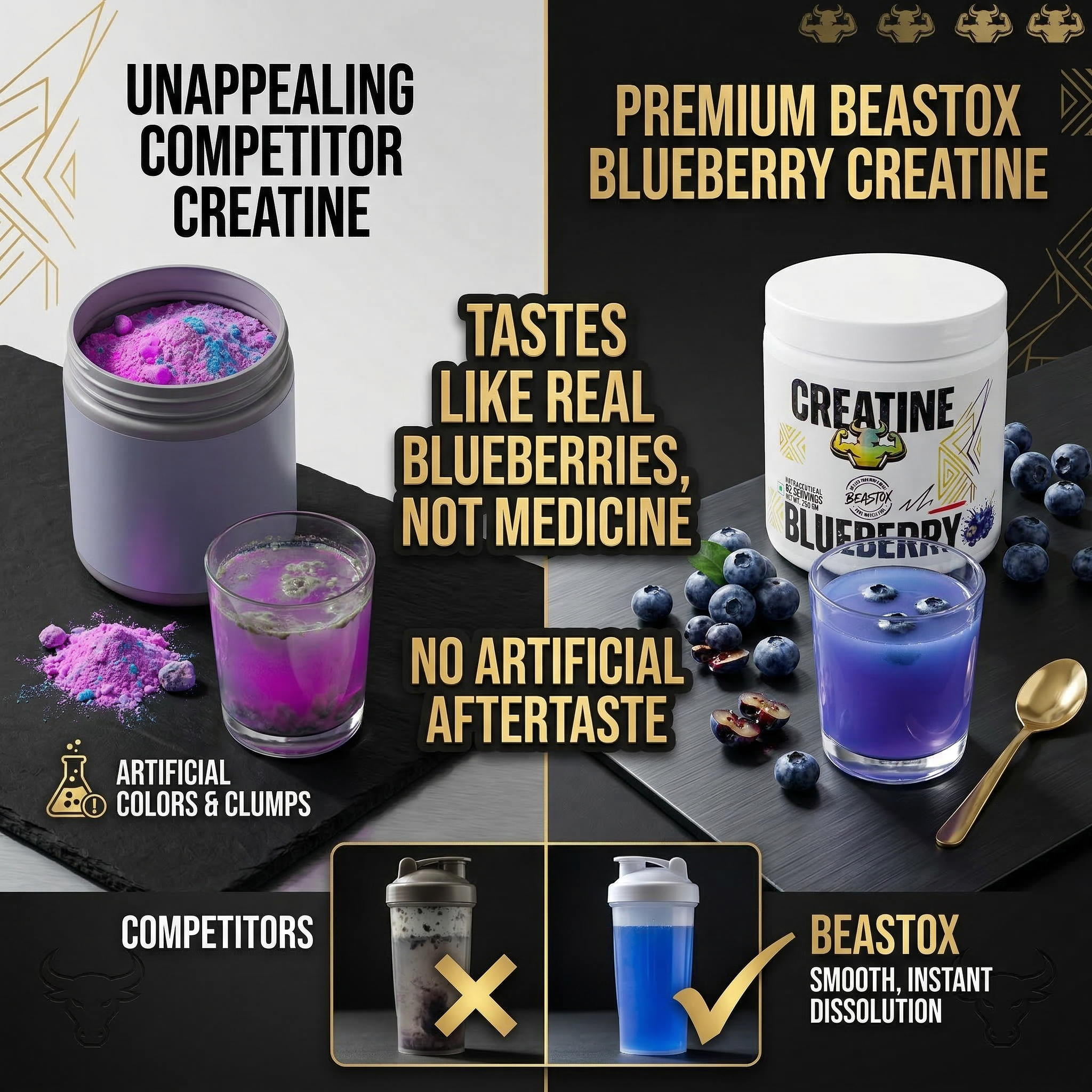 Beastox Creatine Monohydrate Powder, 3000mg, 62 Servings, 250g, Zero Sugar, Zero Fat