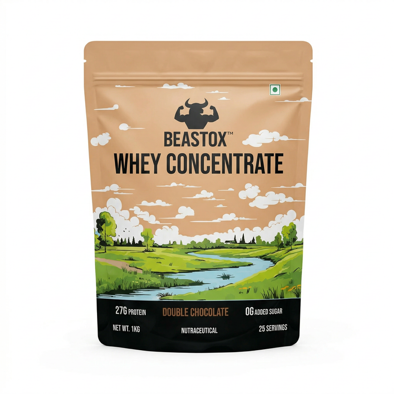 BEASTOX Whey Concentrate Double Chocolate 1kg | 27g Protein | 25 Servings
