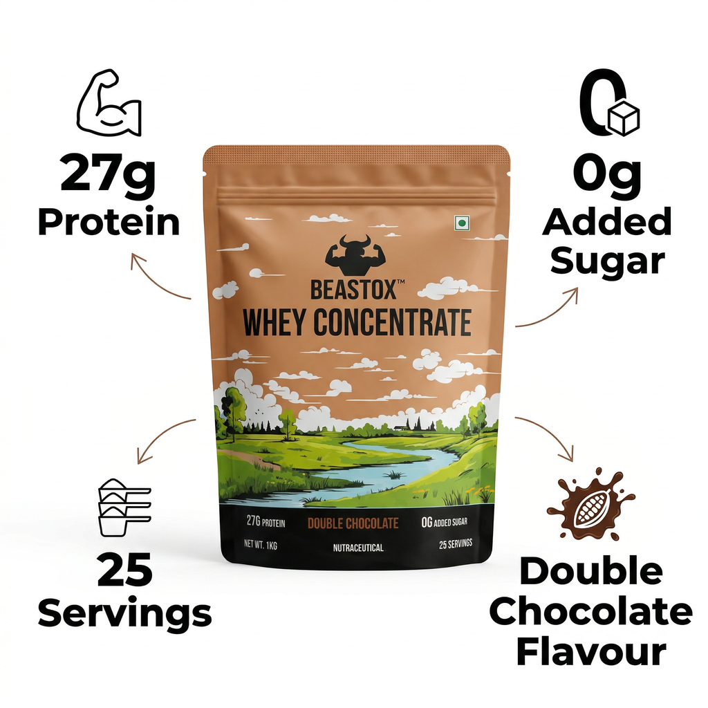 BEASTOX Whey Concentrate Double Chocolate 1kg | 27g Protein | 25 Servings