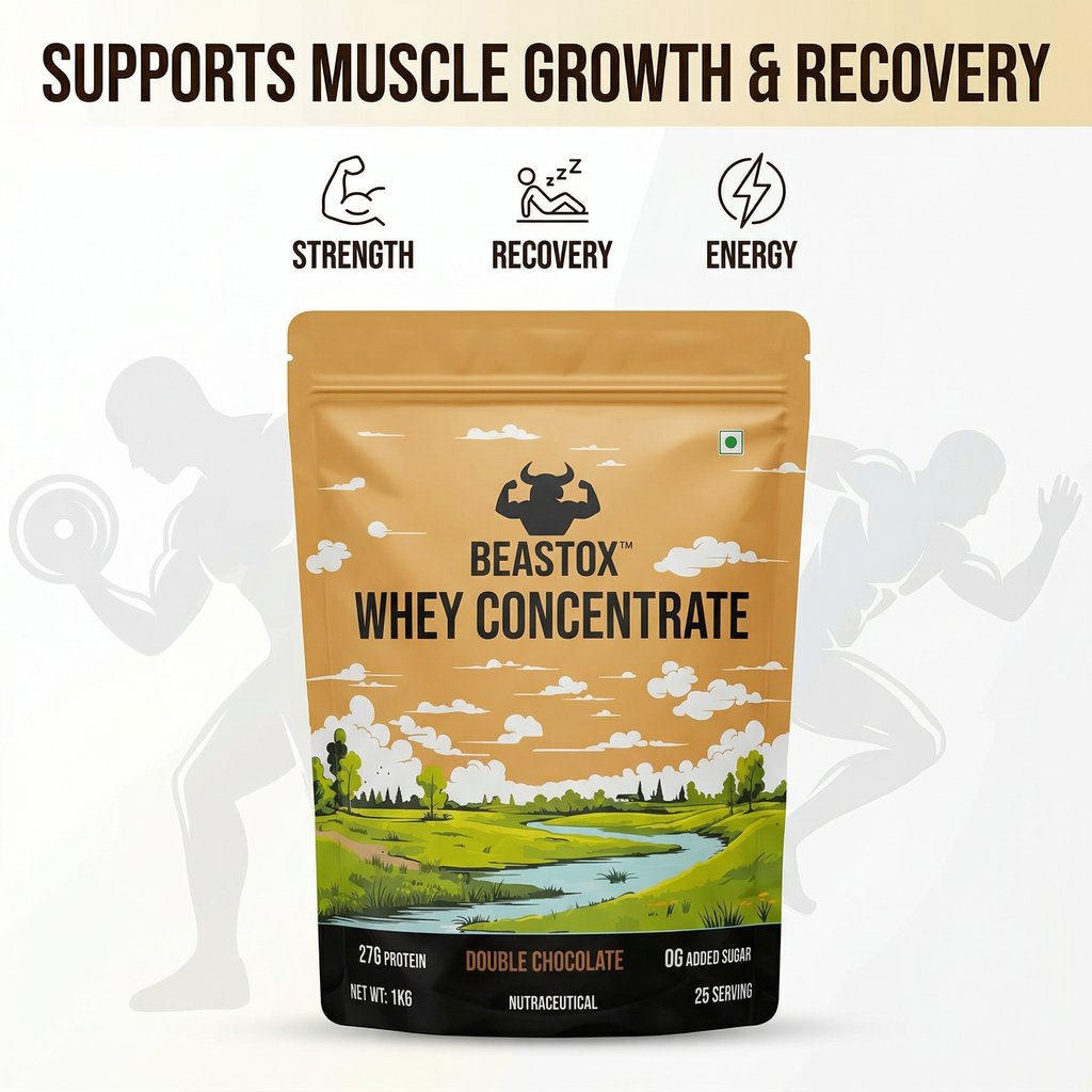 BEASTOX Whey Concentrate Double Chocolate 1kg | 27g Protein | 25 Servings