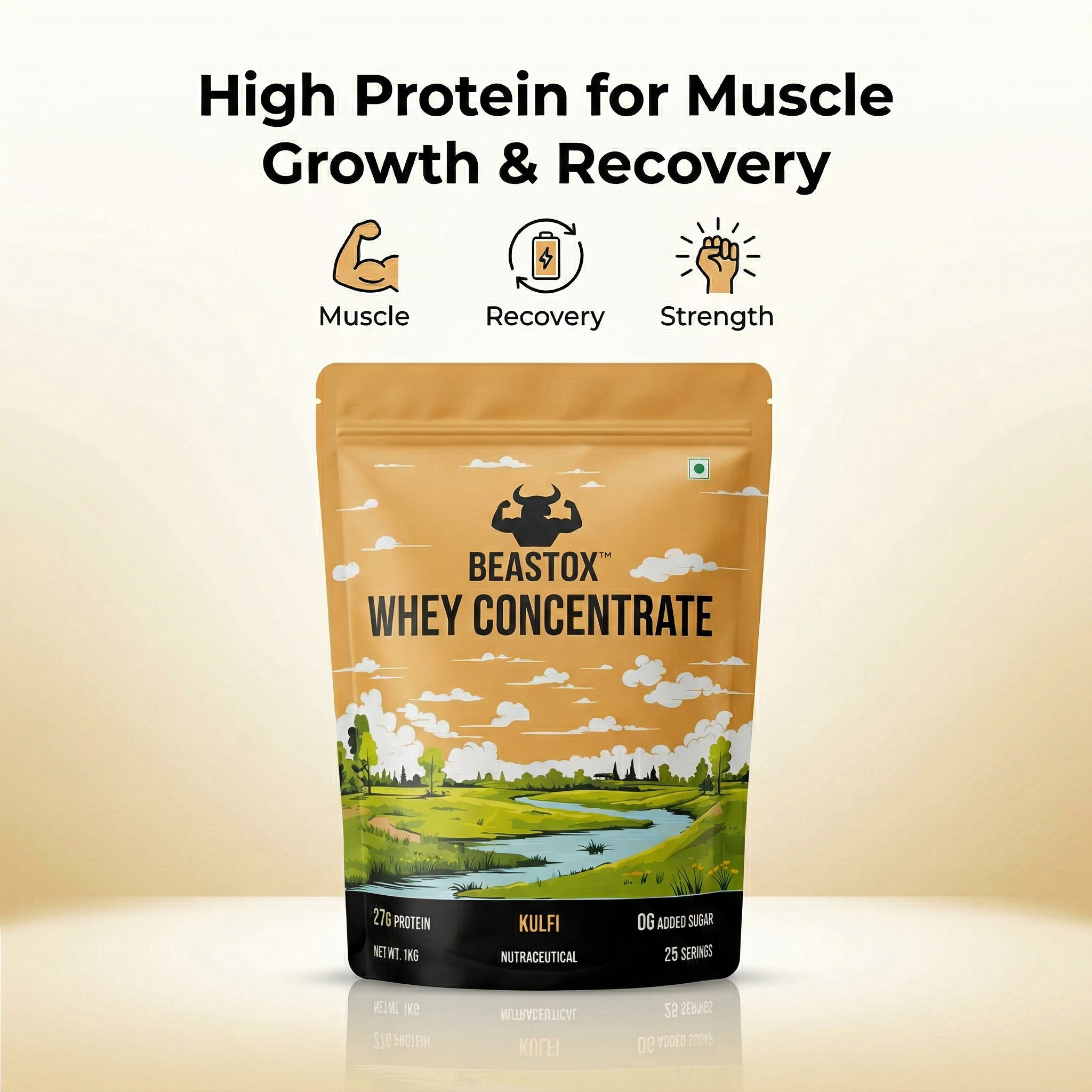 BEASTOX Whey Concentrate Kulfi 1kg | 27g Protein | 25 Servings