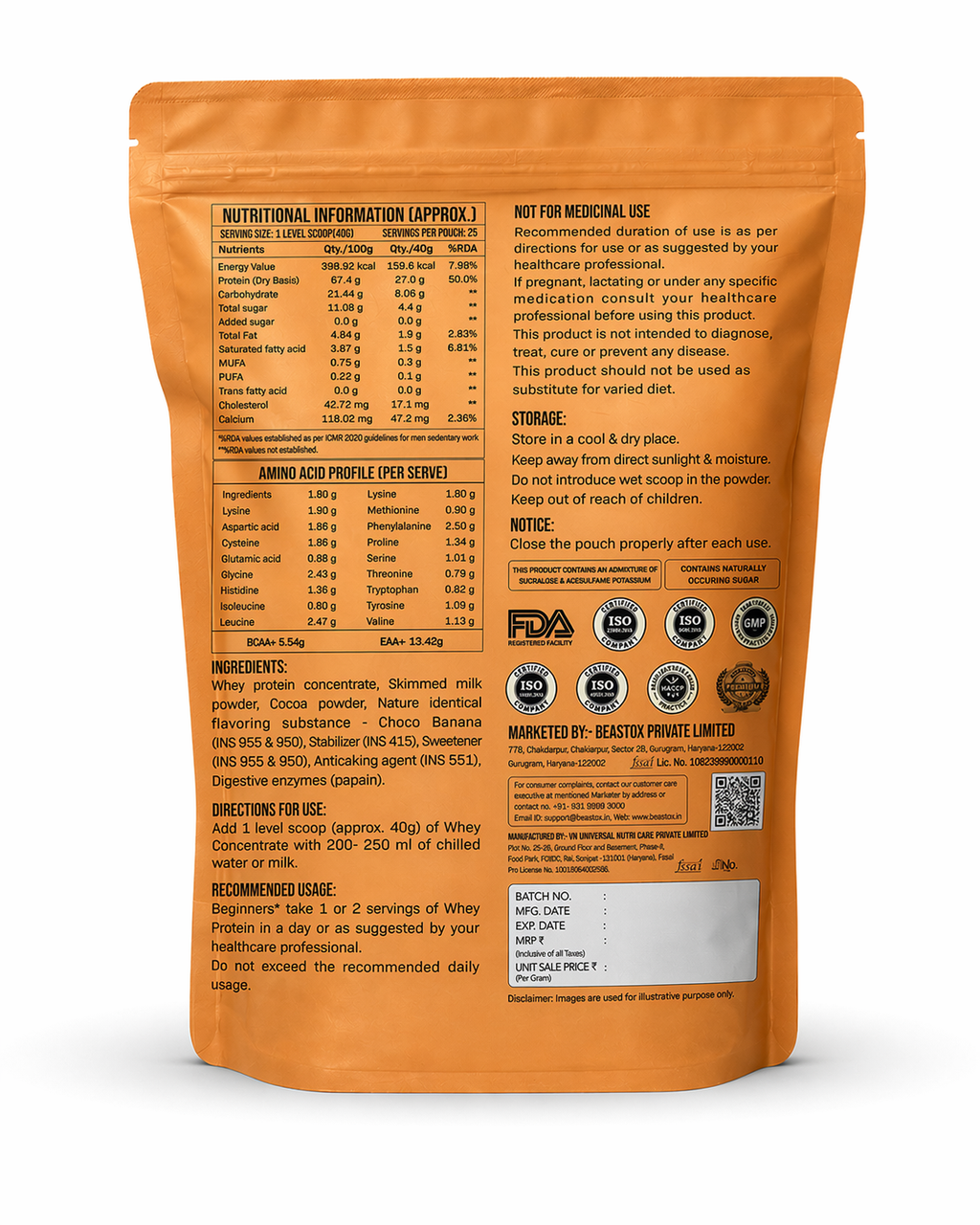 BEASTOX Whey Concentrate Choco Banana 1kg | 27g Protein | 25 Servings
