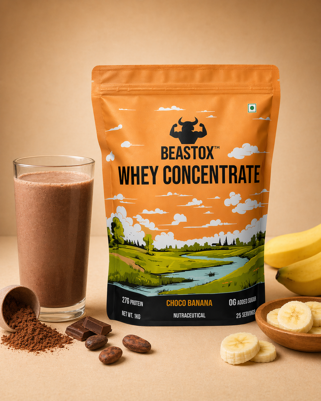 BEASTOX Whey Concentrate Choco Banana 1kg | 27g Protein | 25 Servings
