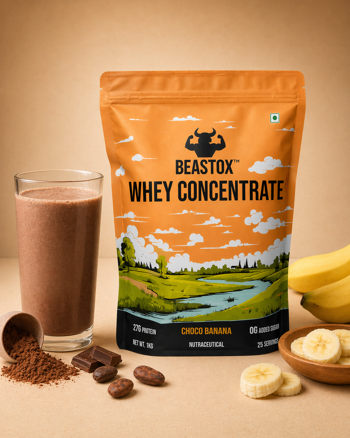 BEASTOX Whey Concentrate Choco Banana 1kg | 27g Protein | 25 Servings