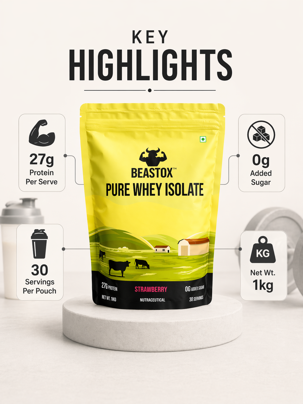 BEASTOX Pure Whey Isolate, 27g Protein, 0g Added Sugar, 1kg, 30 Servings