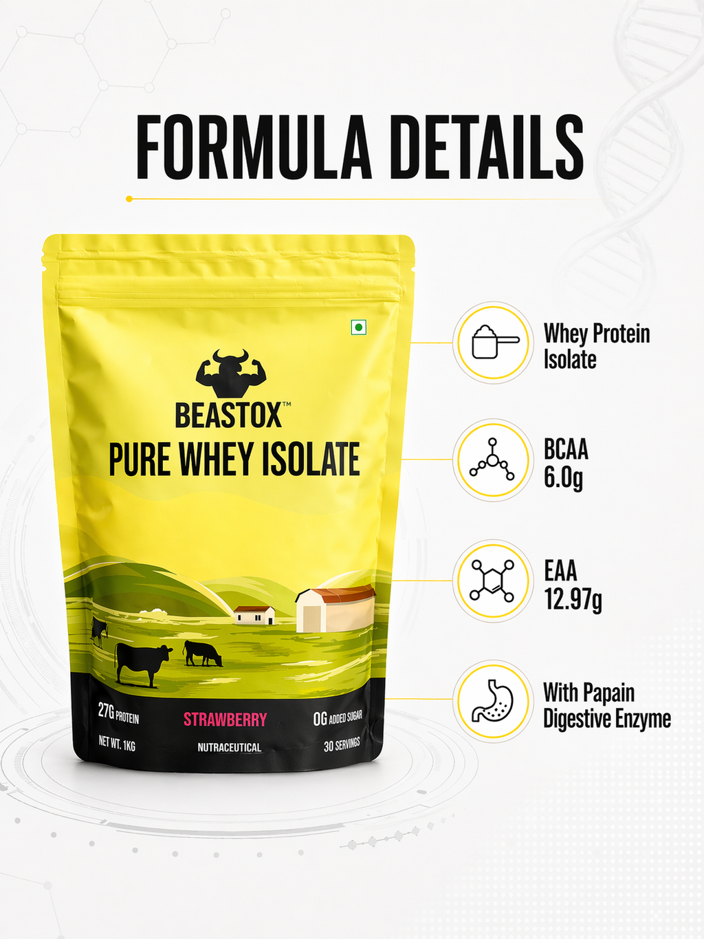 BEASTOX Pure Whey Isolate, 27g Protein, 0g Added Sugar, 1kg, 30 Servings