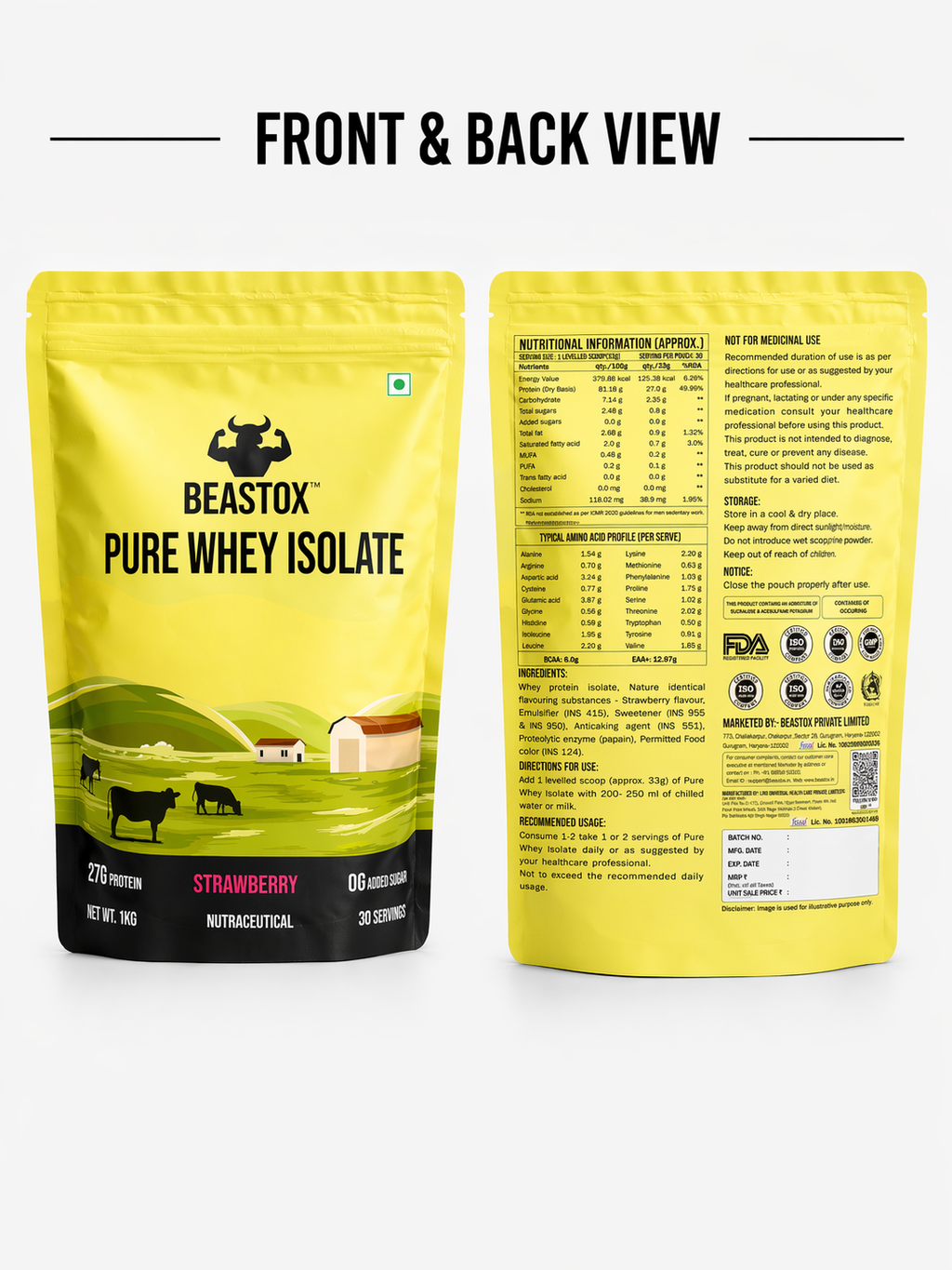 BEASTOX Pure Whey Isolate, 27g Protein, 0g Added Sugar, 1kg, 30 Servings