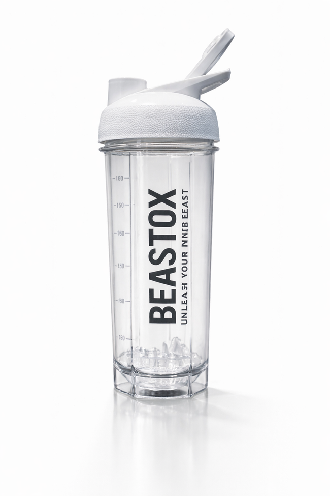 BEASTOX Premium Protein Shaker Bottle with Mixing Ball – White