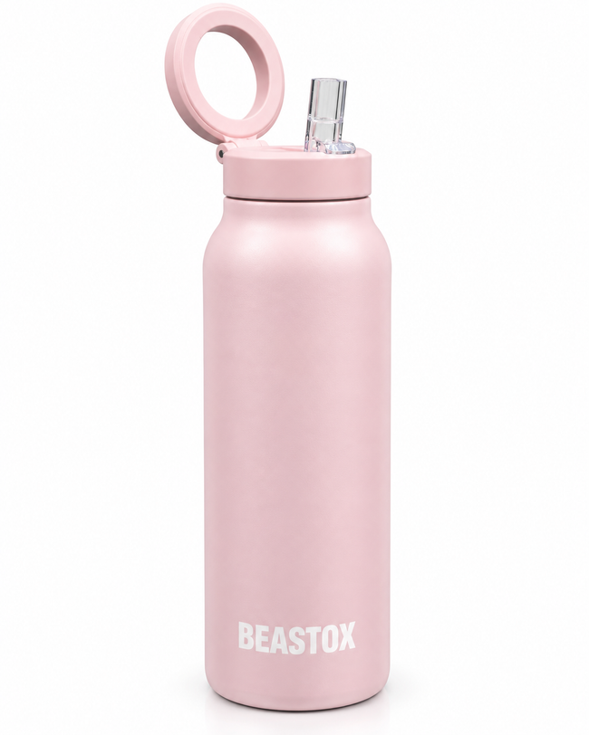 BEASTOX Gym Bottle with Magnetic Phone Holder & Flip Straw Lid – Pale Pink