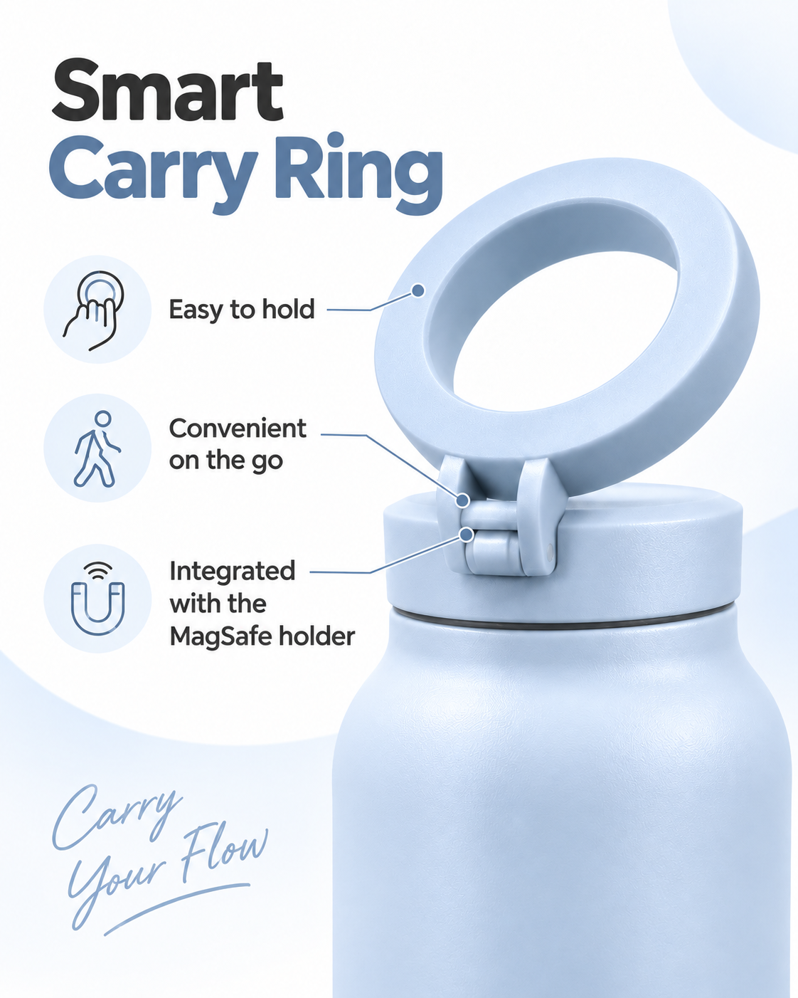 BEASTOX Gym Bottle with Magnetic Phone Holder & Flip Straw Lid – Pale Blue