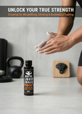 BEASTOX Liquid Chalk 100ml used during weightlifting and bodyweight training, promoting maximum grip power and mess-free application.