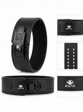 BEASTOX Premium Leather Weight Lifting Belt with quick-release lever buckle, featuring durable black leather and adjustable sizing for heavy lifting.