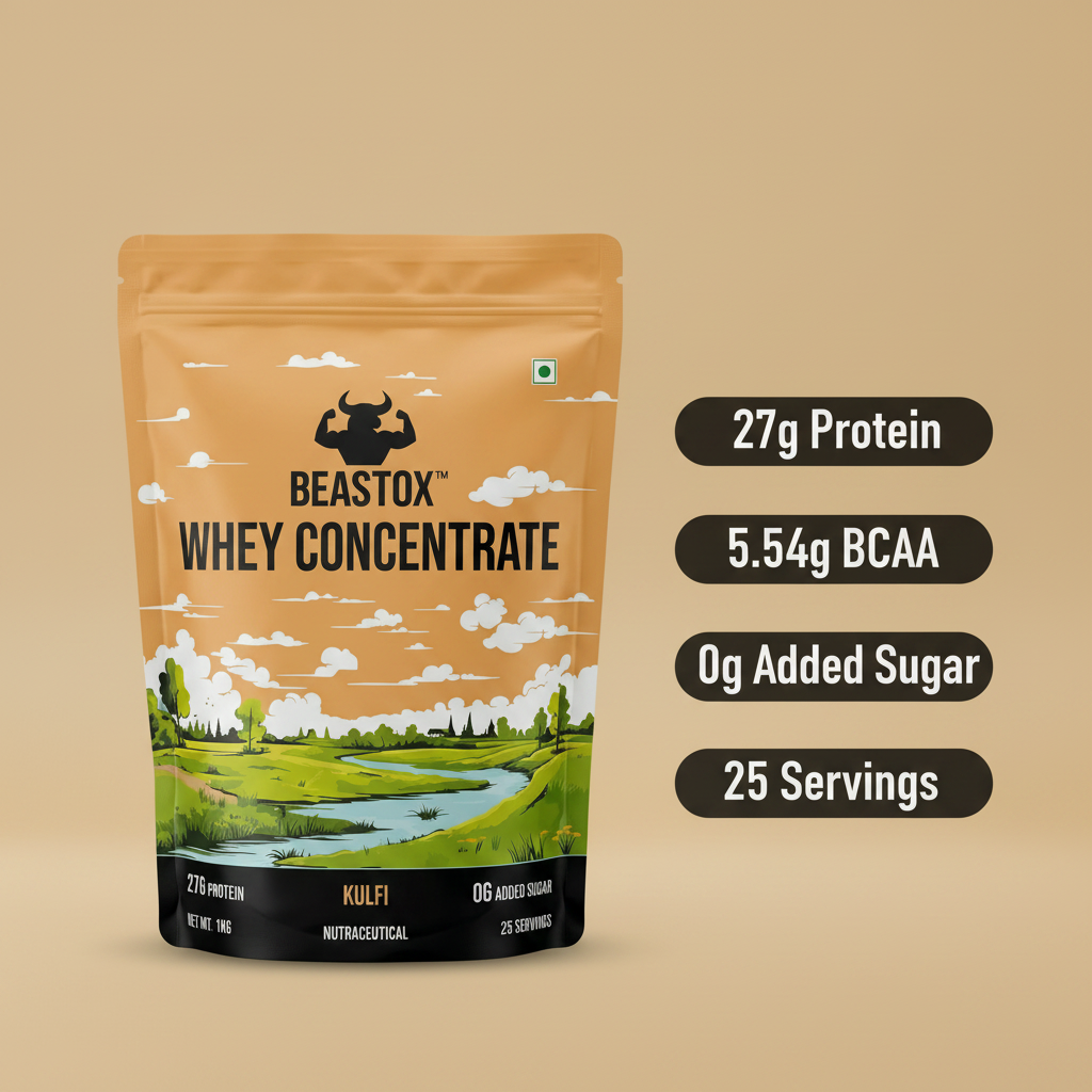 BEASTOX Whey Concentrate Kulfi 1kg | 27g Protein | 25 Servings