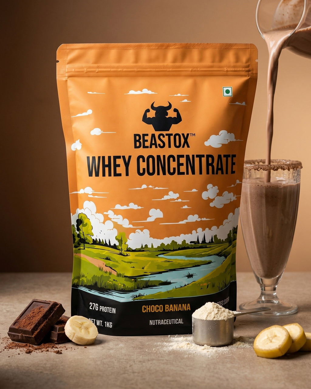 BEASTOX Whey Concentrate Choco Banana 1kg | 27g Protein | 25 Servings