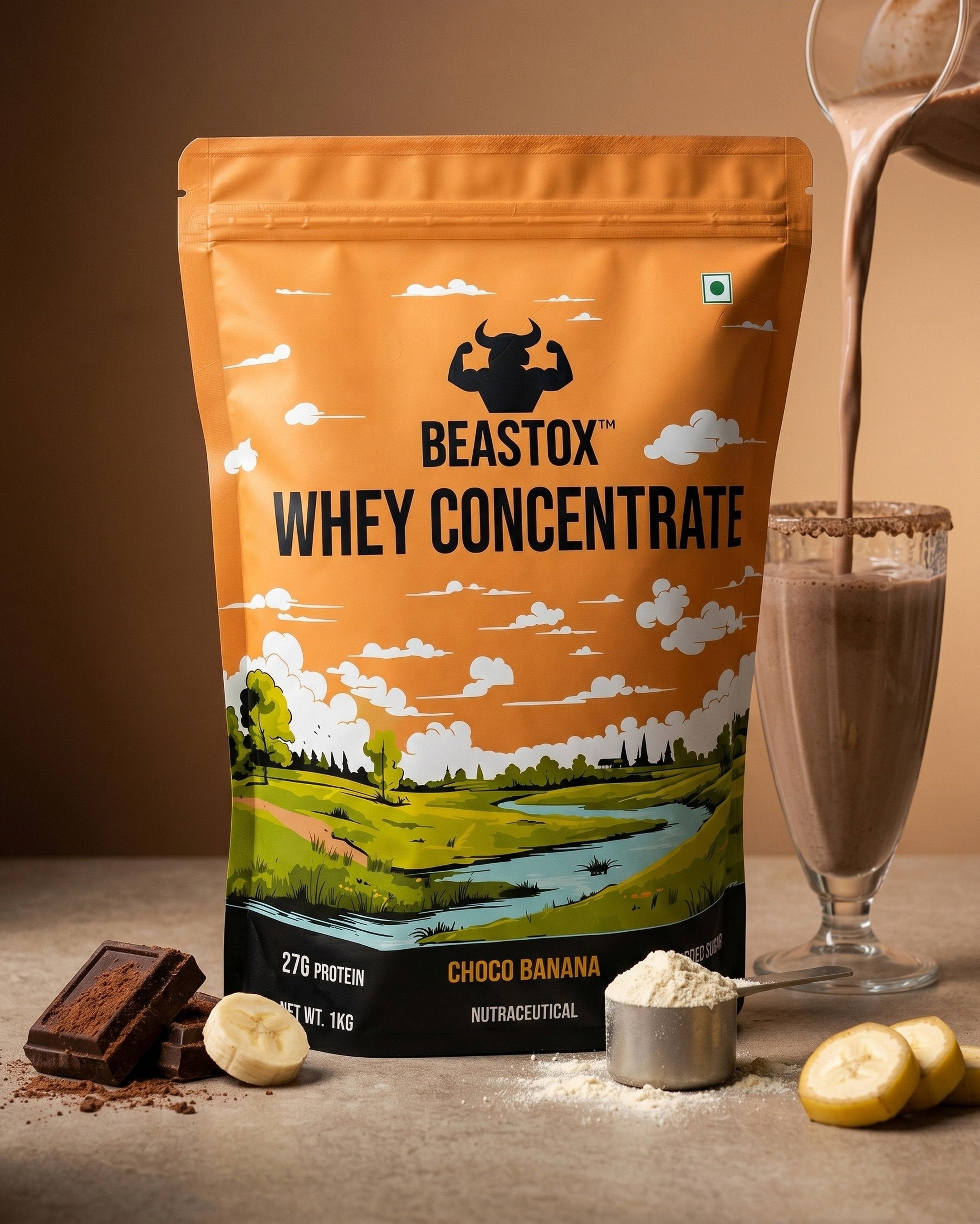 BEASTOX Whey Concentrate Choco Banana 1kg | 27g Protein | 25 Servings