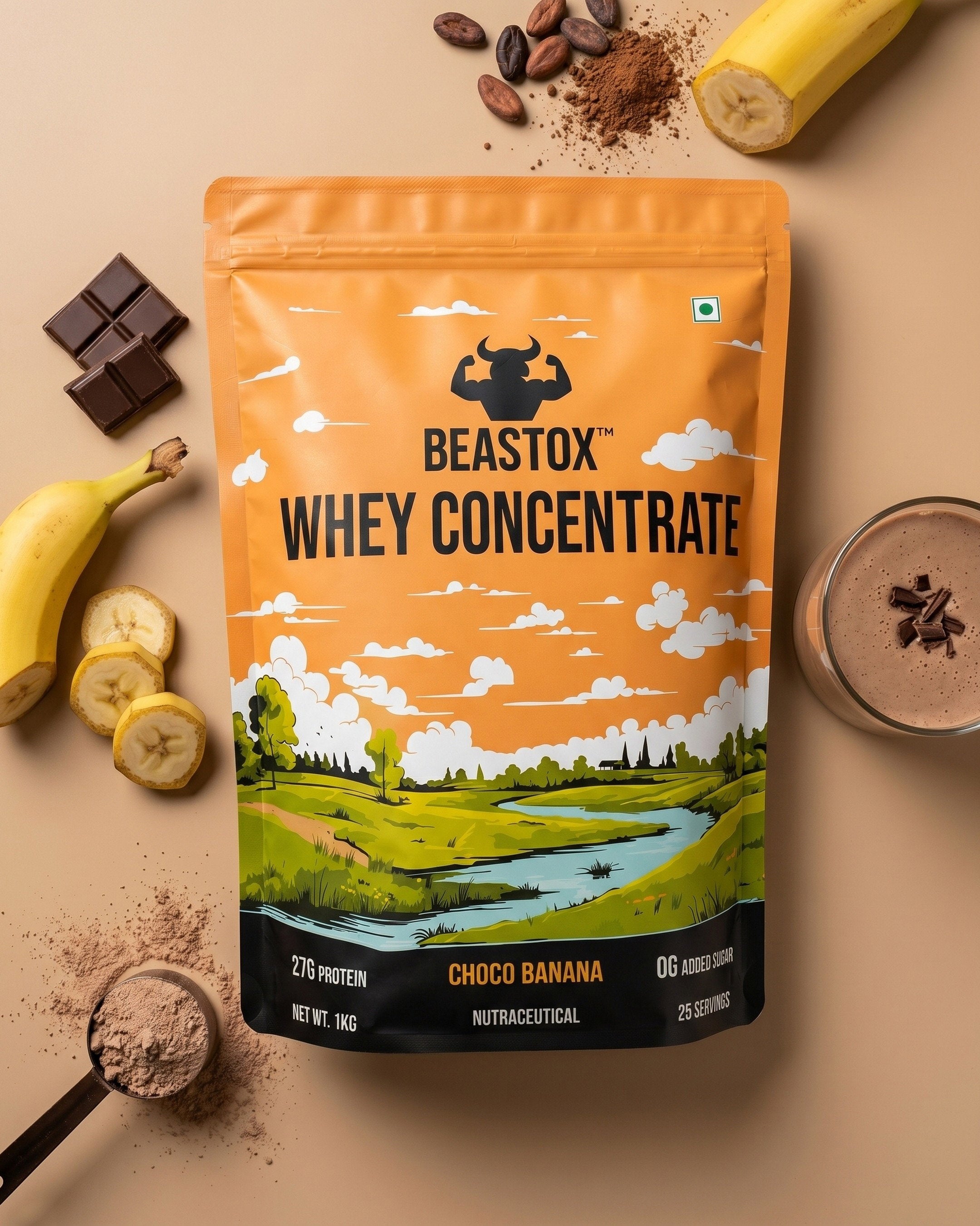 BEASTOX Whey Concentrate Choco Banana 1kg | 27g Protein | 25 Servings