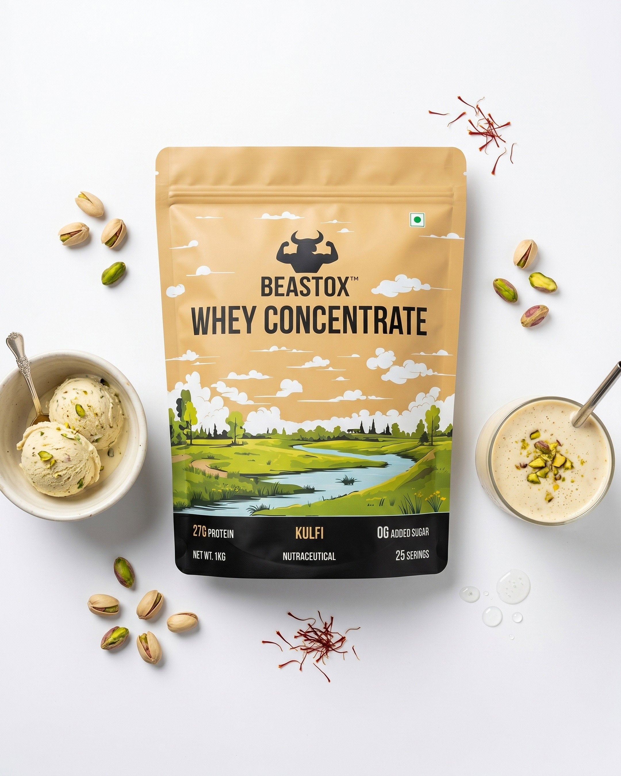 BEASTOX Whey Concentrate Kulfi 1kg | 27g Protein | 25 Servings